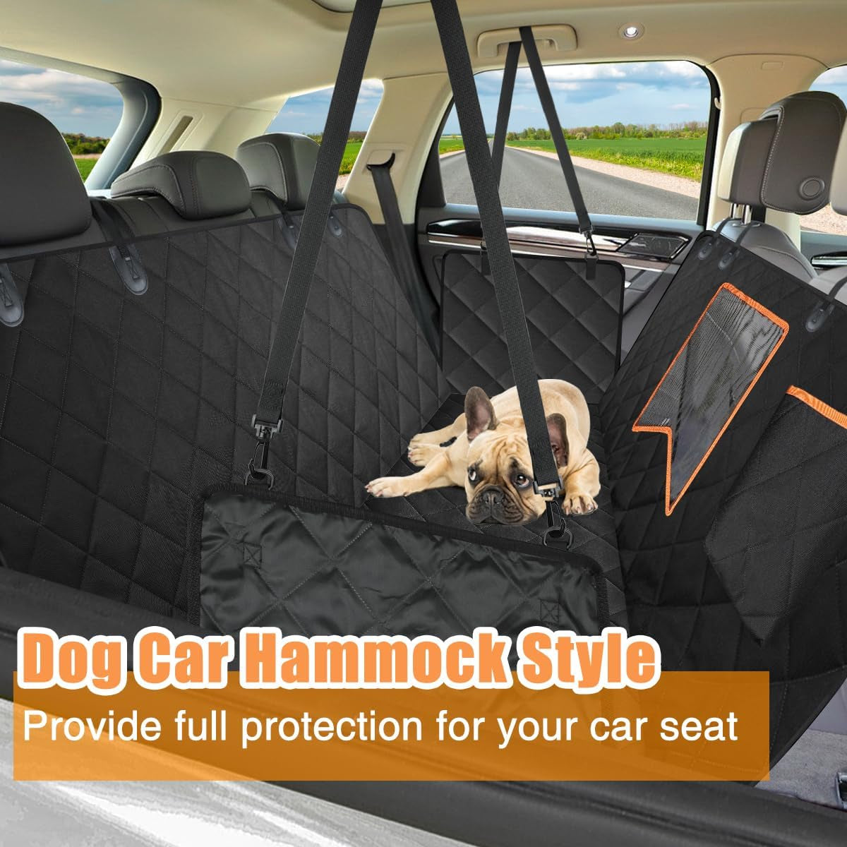 Dog Car Seat Cover for Back Seat, 100% Waterproof Dog Car Hammock with Mesh Window, Anti-Scratch Nonslip Durable Soft Pet Dog Seat Cover for Cars Trucks and SUV