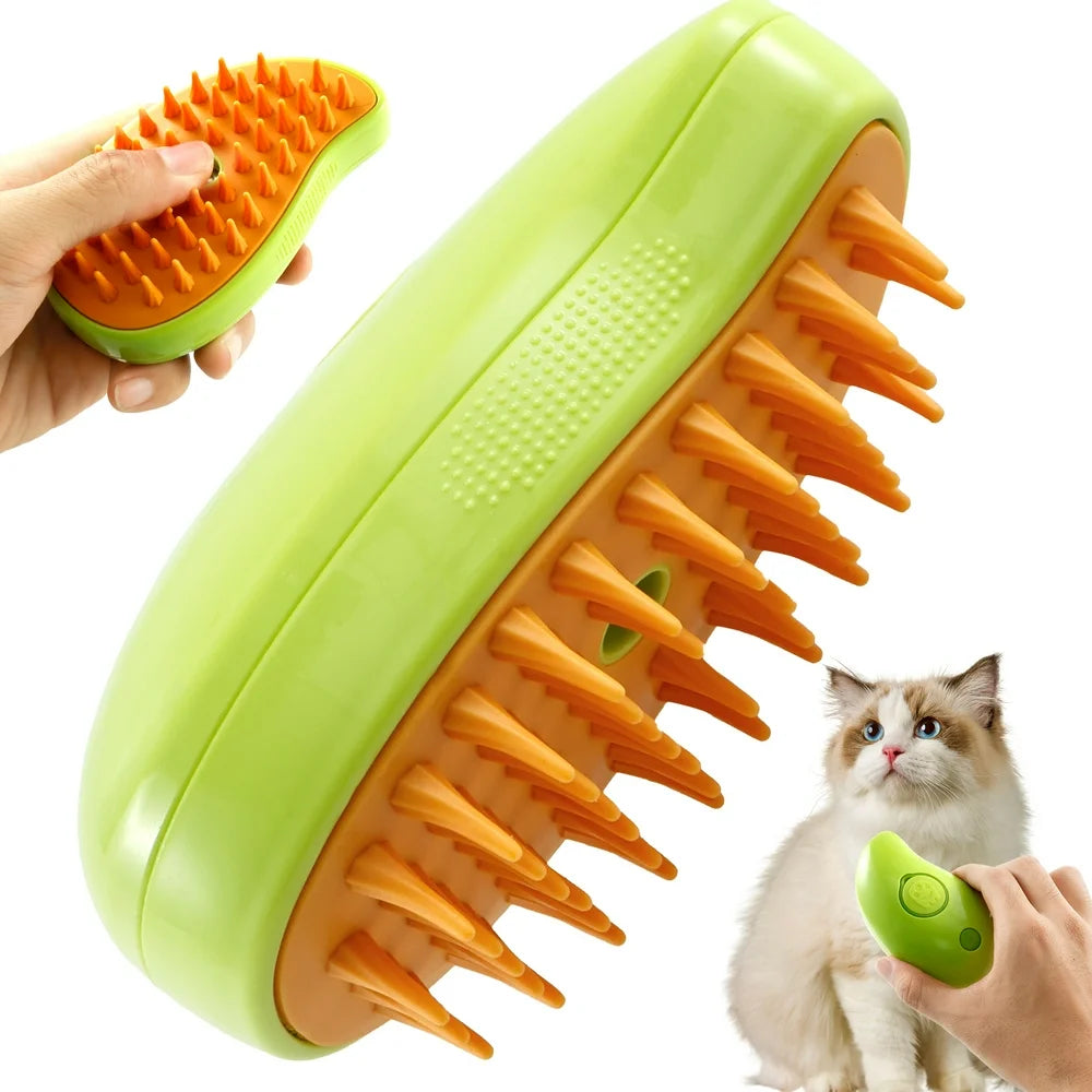 3 in 1 Steamy Cat Brush,Cat Steam Brush for Massage Removing Tangled Loose Hair,Self Cleaning Steam Cat Grooming Brush,Misting Spray Cat Brush for Shedding with Water Tank,Yellow