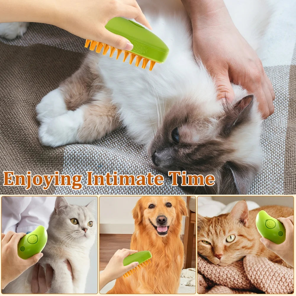 3 in 1 Steamy Cat Brush,Cat Steam Brush for Massage Removing Tangled Loose Hair,Self Cleaning Steam Cat Grooming Brush,Misting Spray Cat Brush for Shedding with Water Tank,Yellow