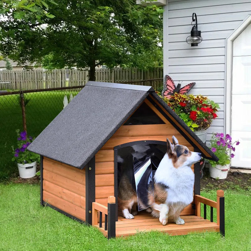 Outdoor Dog House, Waterproof Puppy Shelter Indoor Doghouse with Elevated Floor, Anti-Bite Design Dog Home for Small Medium Dogs with Porch